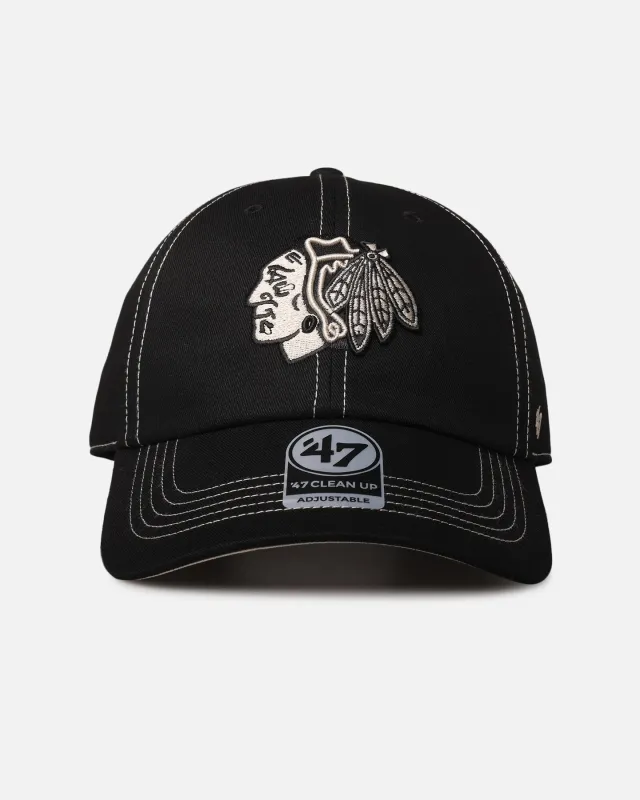 47 Brand Chicago Blackhawks 'Contrast Stitch' 47 Clean Up Strapback Black/Bone sold by Culture Kings