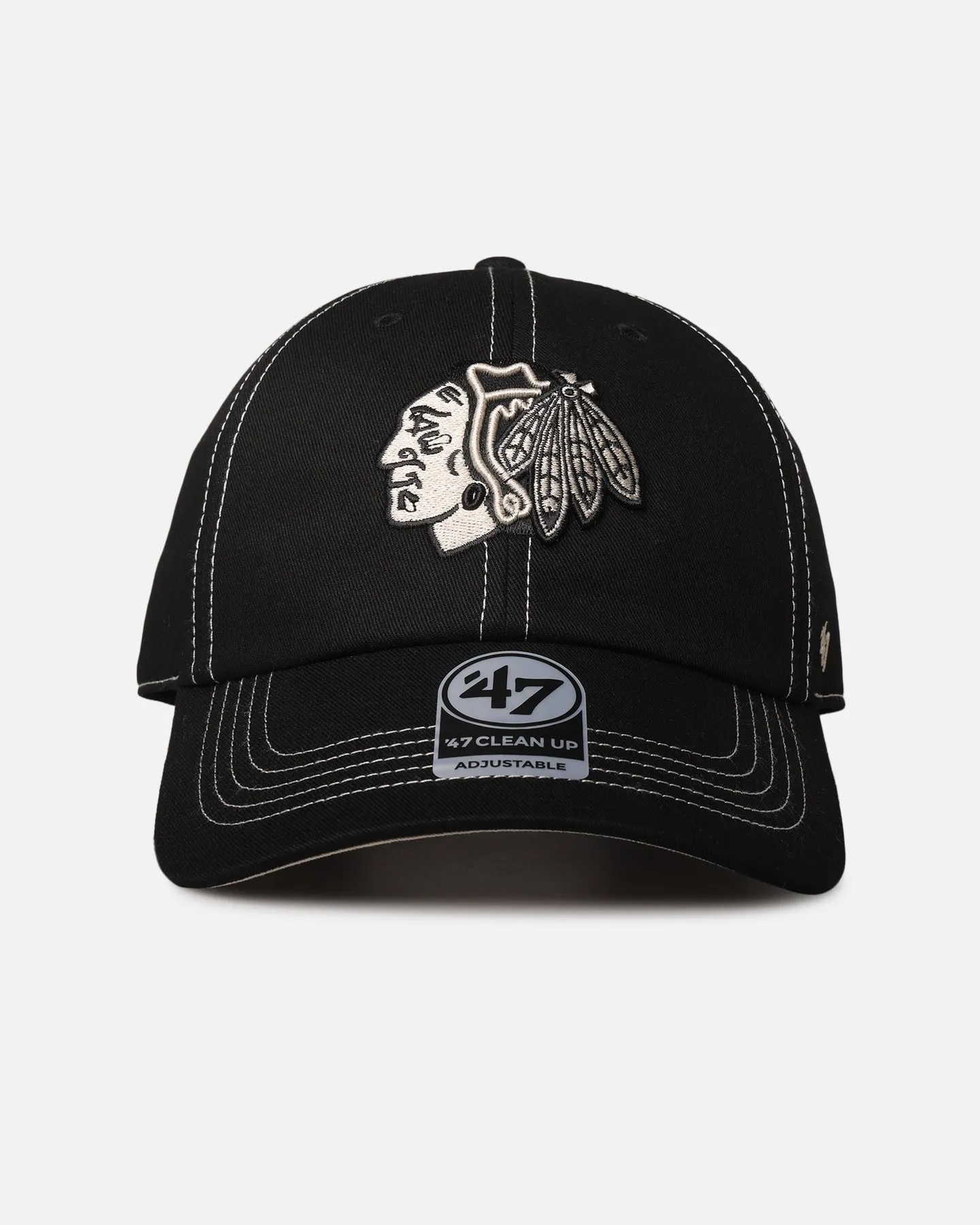 47 Brand Chicago Blackhawks 'Contrast Stitch' 47 Clean Up Strapback Black/Bone sold by Culture Kings