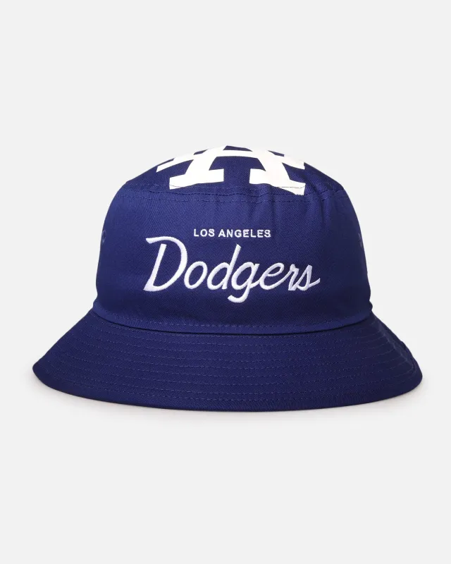 New Era Los Angeles Dodgers 'Script' Bucket Hat Official Team Colour sold by Culture Kings