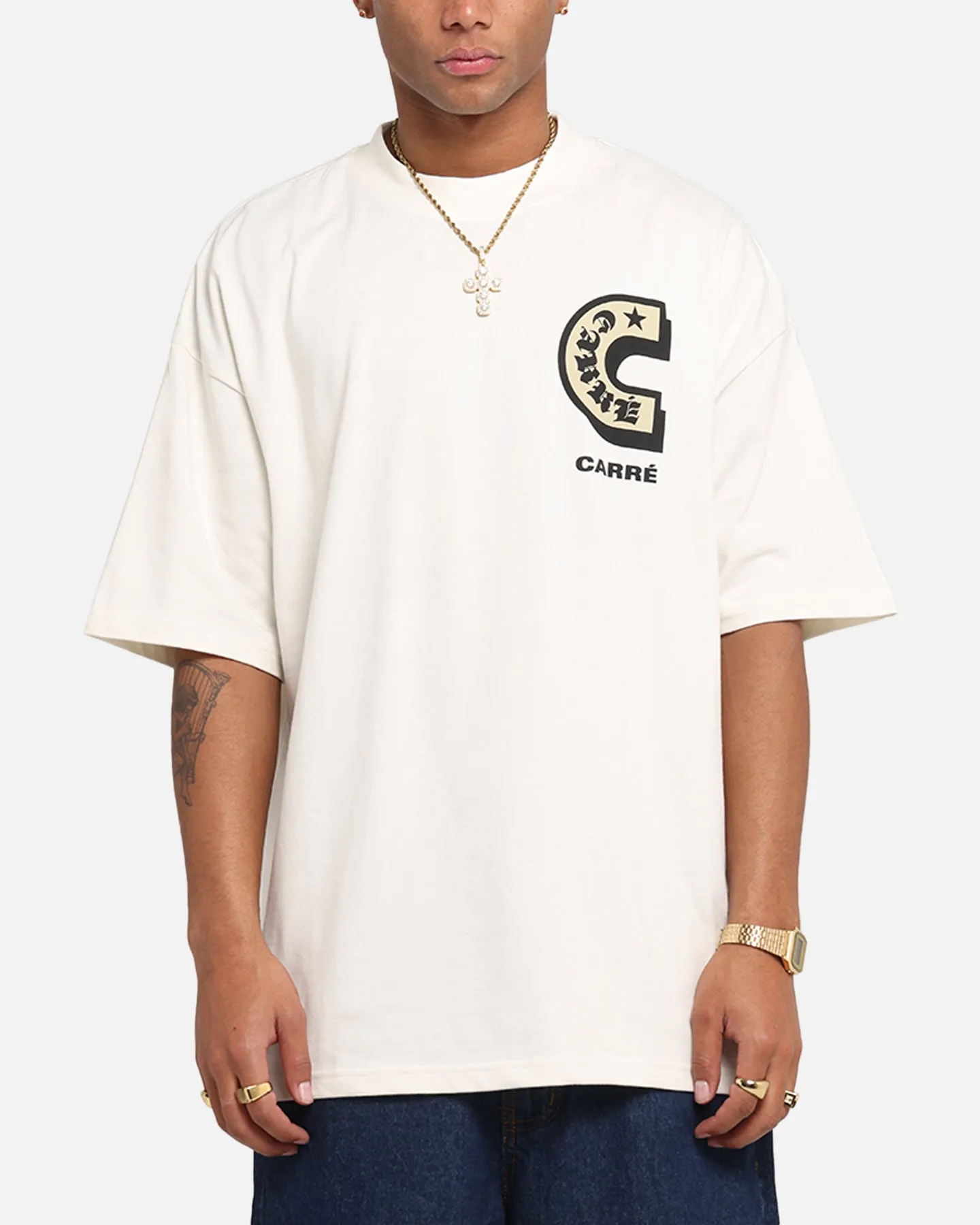 Carre Sacred Letter Mock Neck T-Shirt Off White sold by Culture Kings