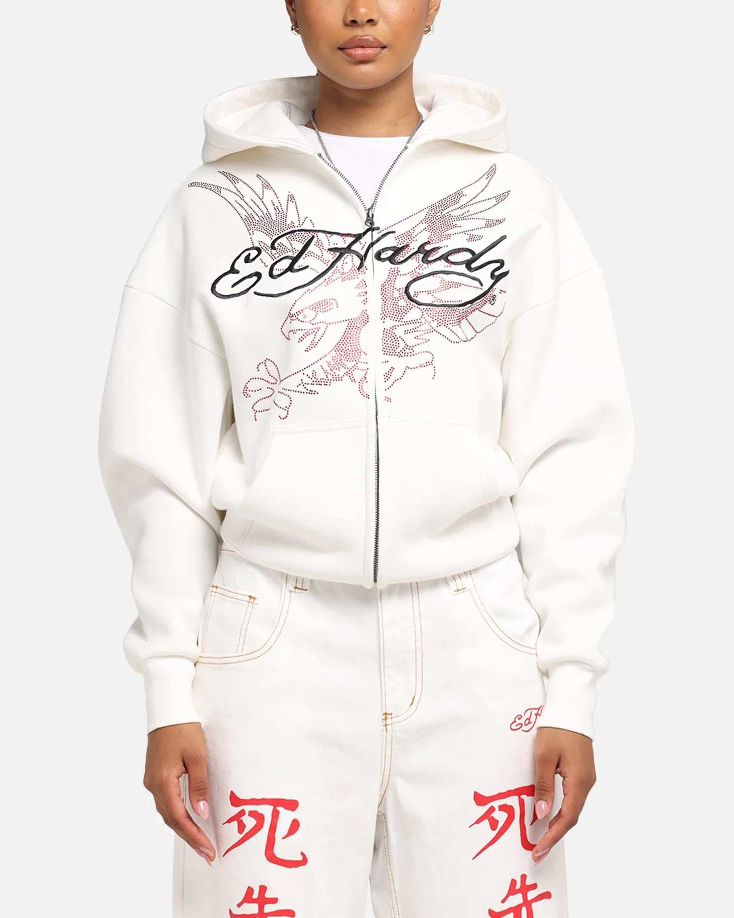 Ed Hardy Eagle Rhinestone Zip Hoodie Off White sold by Culture Kings