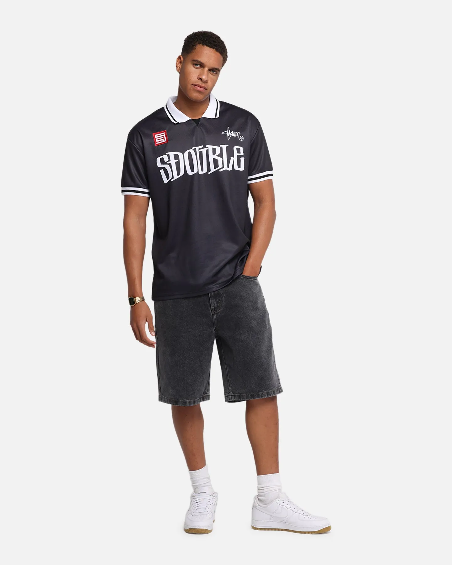 S Double Football Jersey Solid Black sold by Culture Kings product image thumbnail 2