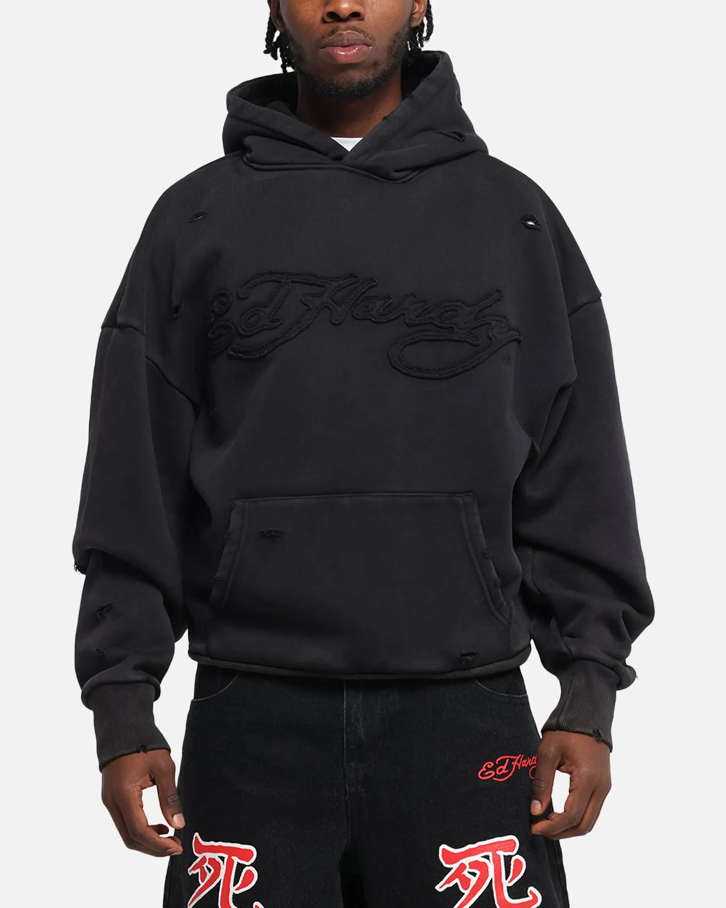 Ed Hardy Distressed Hoodie Washed Black sold by Culture Kings