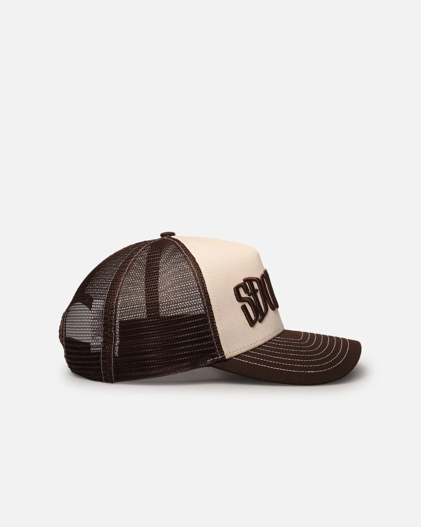 S Double Mid-Block Curved Peak Trucker Strapback Natural sold by Culture Kings product image thumbnail 3