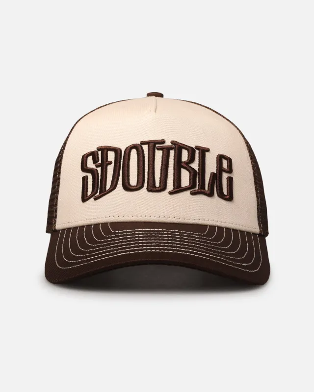 S Double Mid-Block Curved Peak Trucker Strapback Natural made by Culture Kings