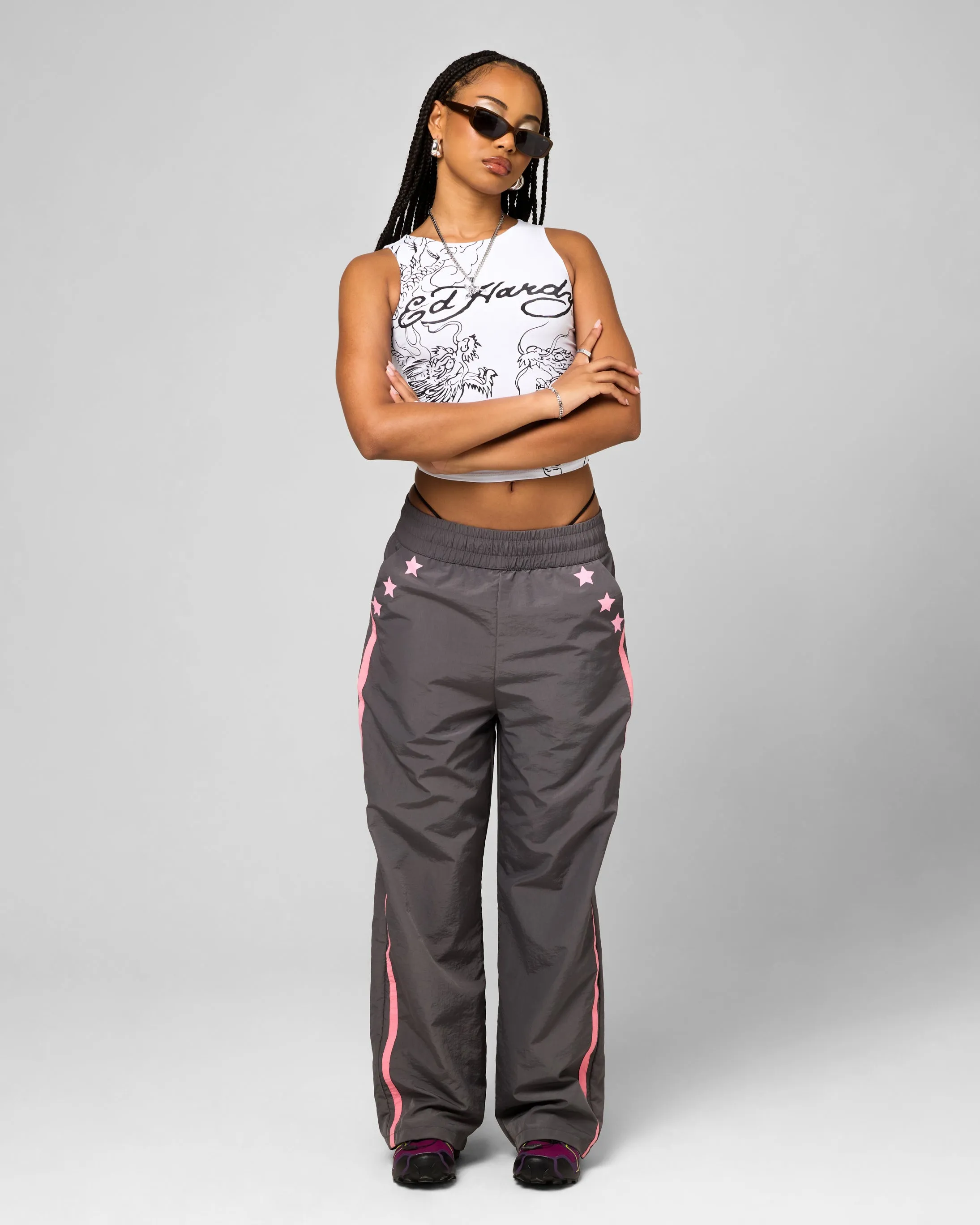 Ed Hardy Women's Nylon Sports Pant Grey/Pink sold by Culture Kings product image thumbnail 2