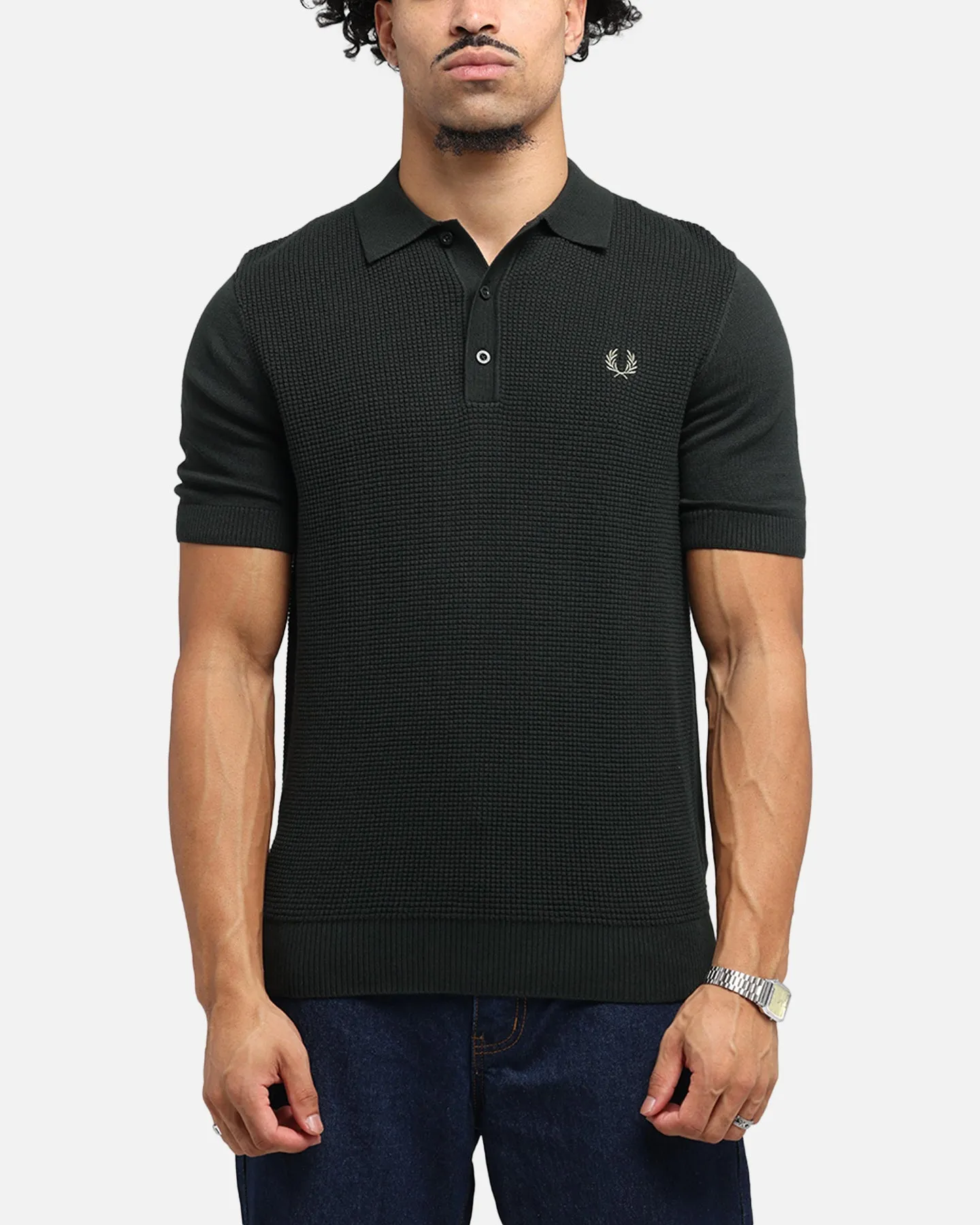 Fred Perry Waffle Stitch Knitted Shirt Green sold by Culture Kings