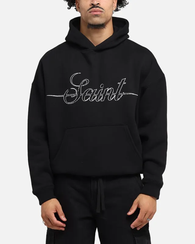 Saint Morta Cursive Boxy Hoodie Black sold by Culture Kings