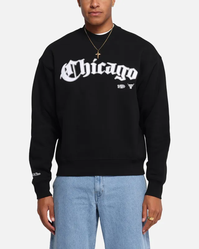 Mitchell & Ness Chicago Bulls Field To The Court Crewneck Black sold by Culture Kings