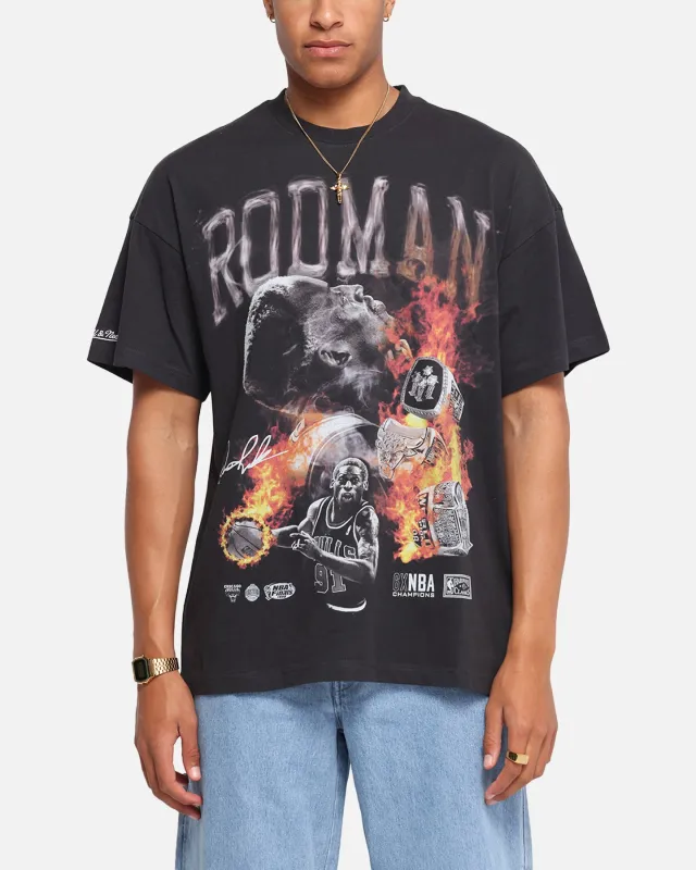 Mitchell & Ness Chicago Bulls Dennis Rodman Flaming Hot T-Shirt Faded Black sold by Culture Kings