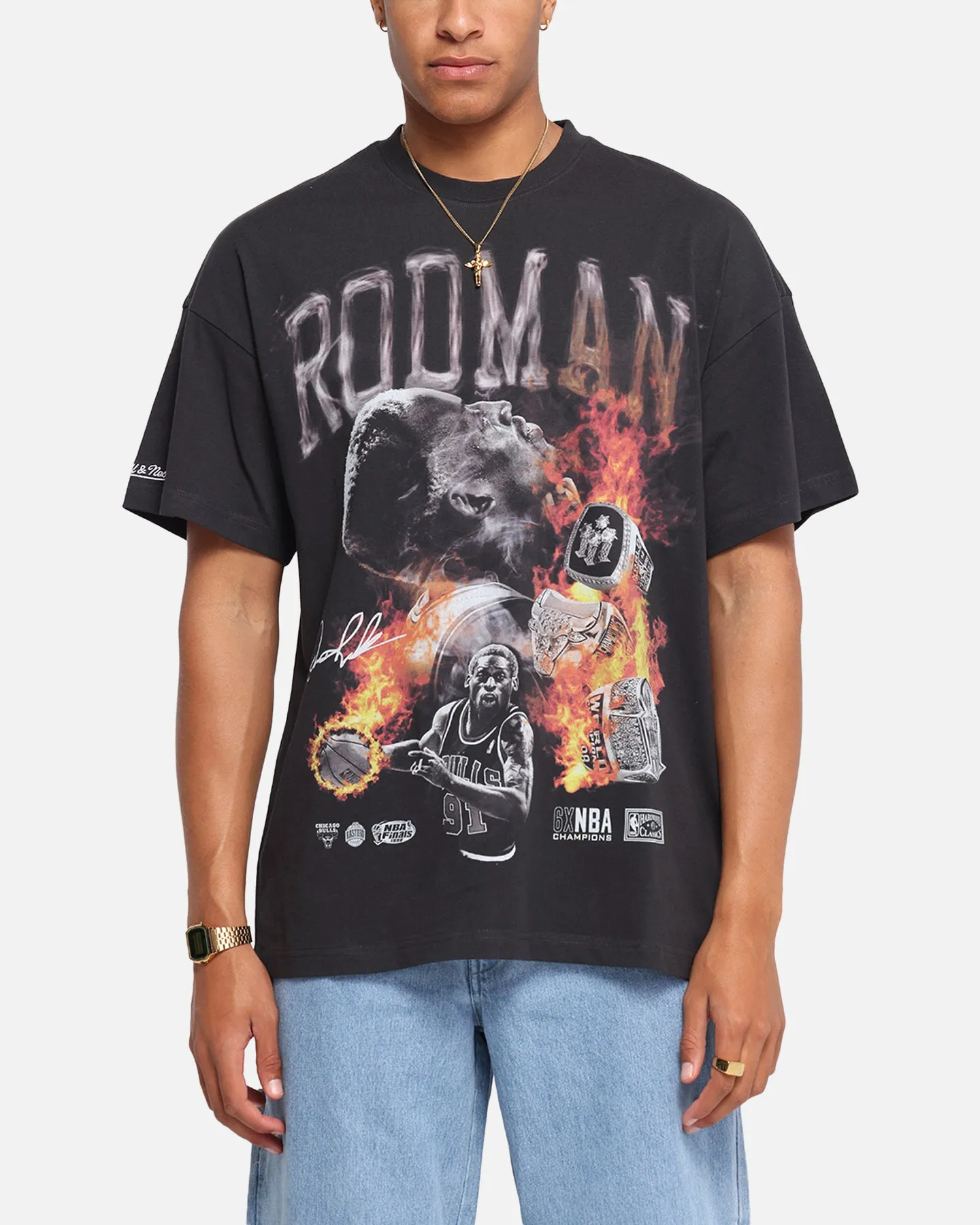 Mitchell & Ness Chicago Bulls Dennis Rodman Flaming Hot T-Shirt Faded Black sold by Culture Kings