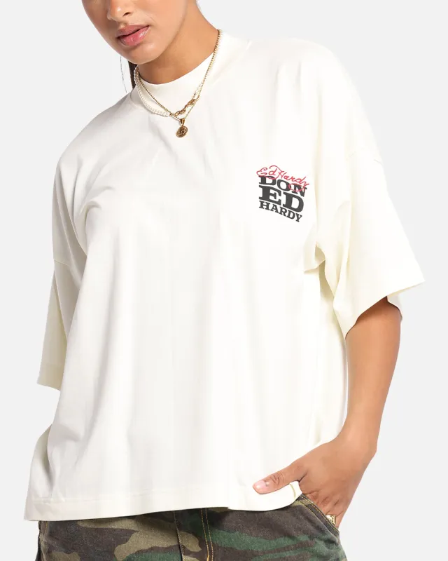 Ed Hardy Rose Skull Oversized Print T-Shirt Off White sold by Culture Kings