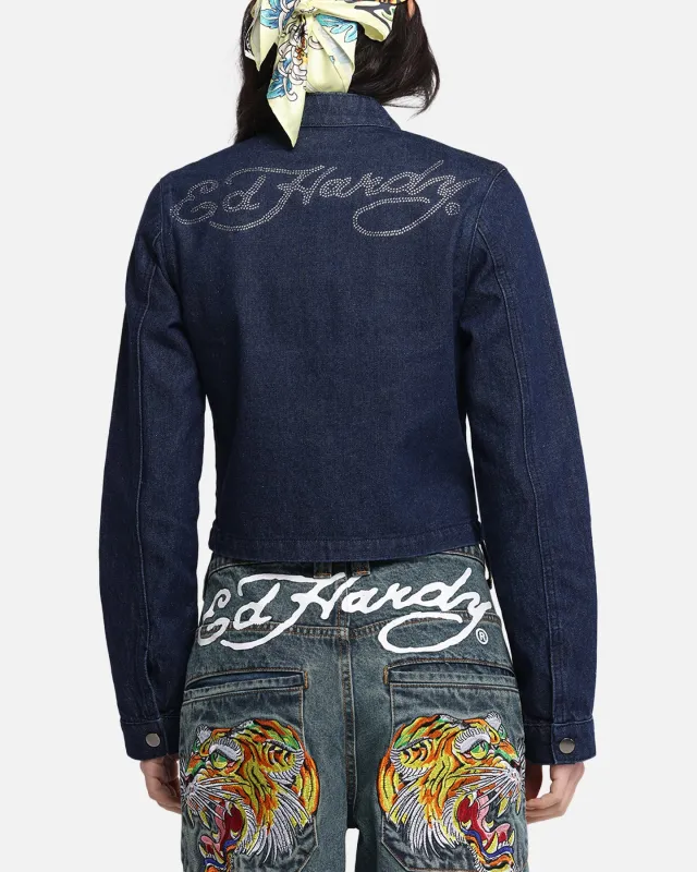 Ed Hardy Women's Cropped Denim Biker Jacket Indigo Denim sold by Culture Kings