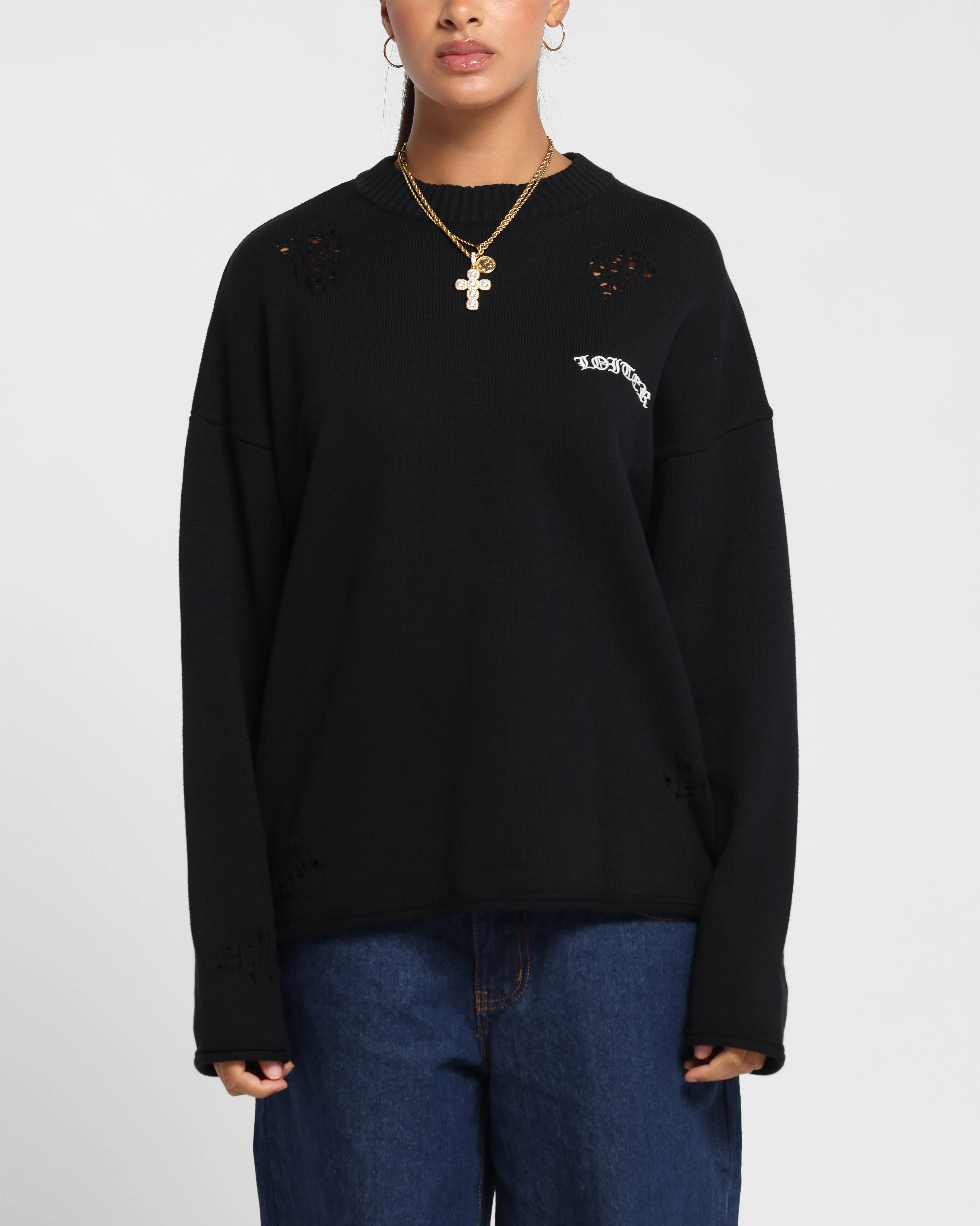 Loiter Chopper Long Sleeve Knitted Sweater Black sold by Culture Kings
