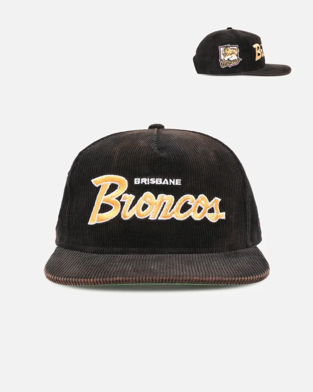 New Era Brisbane Broncos 'NRL Golfer Washed Black' Pre-Curved Corduroy Golfer Snapback Washed Black made by New Era