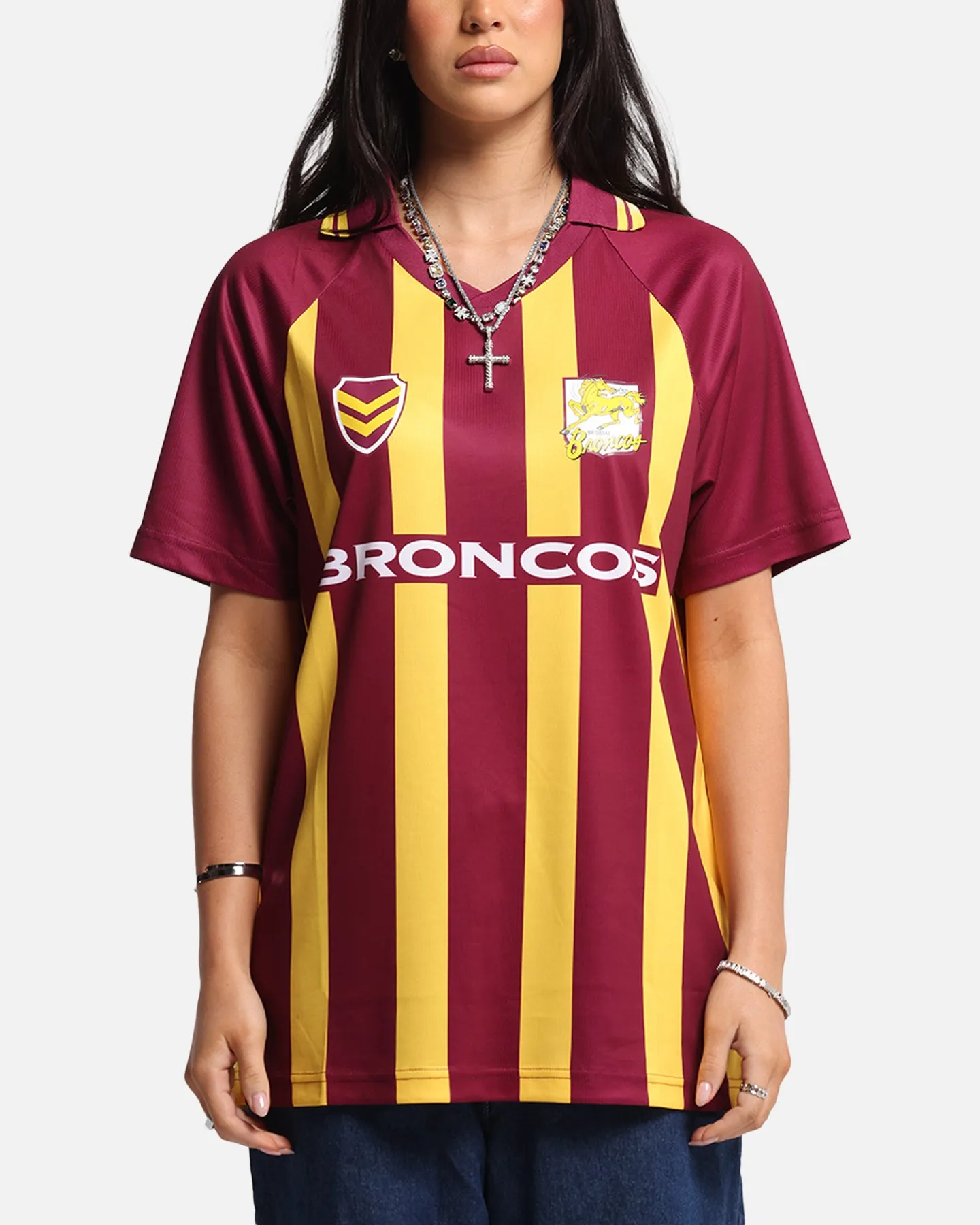 Bleacher Athletic Brisbane Broncos NRL 1908 Collared T-Shirt Official Team Colour sold by Culture Kings