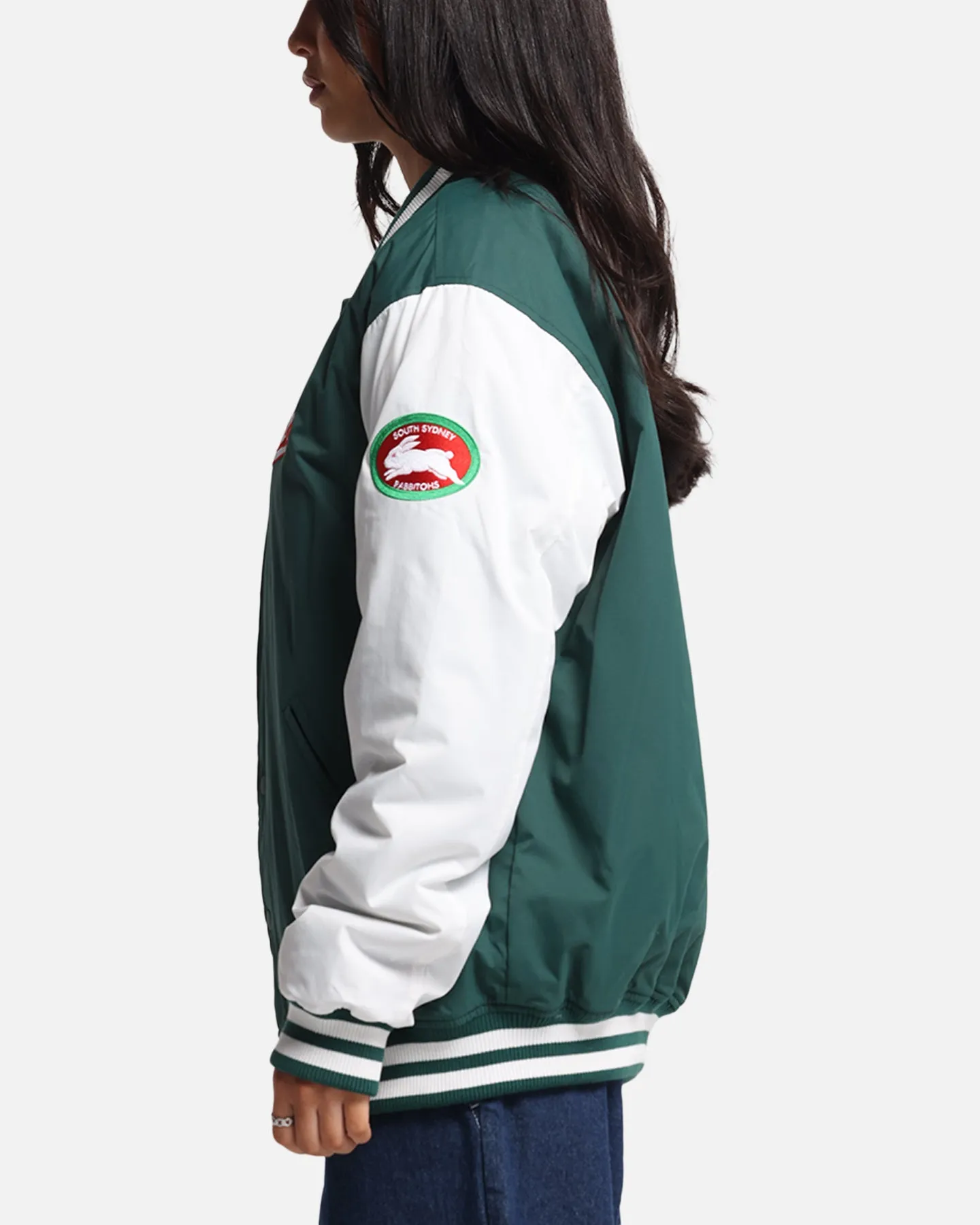 Bleacher Athletic South Sydney Rabbitohs NRL 1908 Baseball Varsity Jacket Official Team Colour sold by Culture Kings product image thumbnail 5