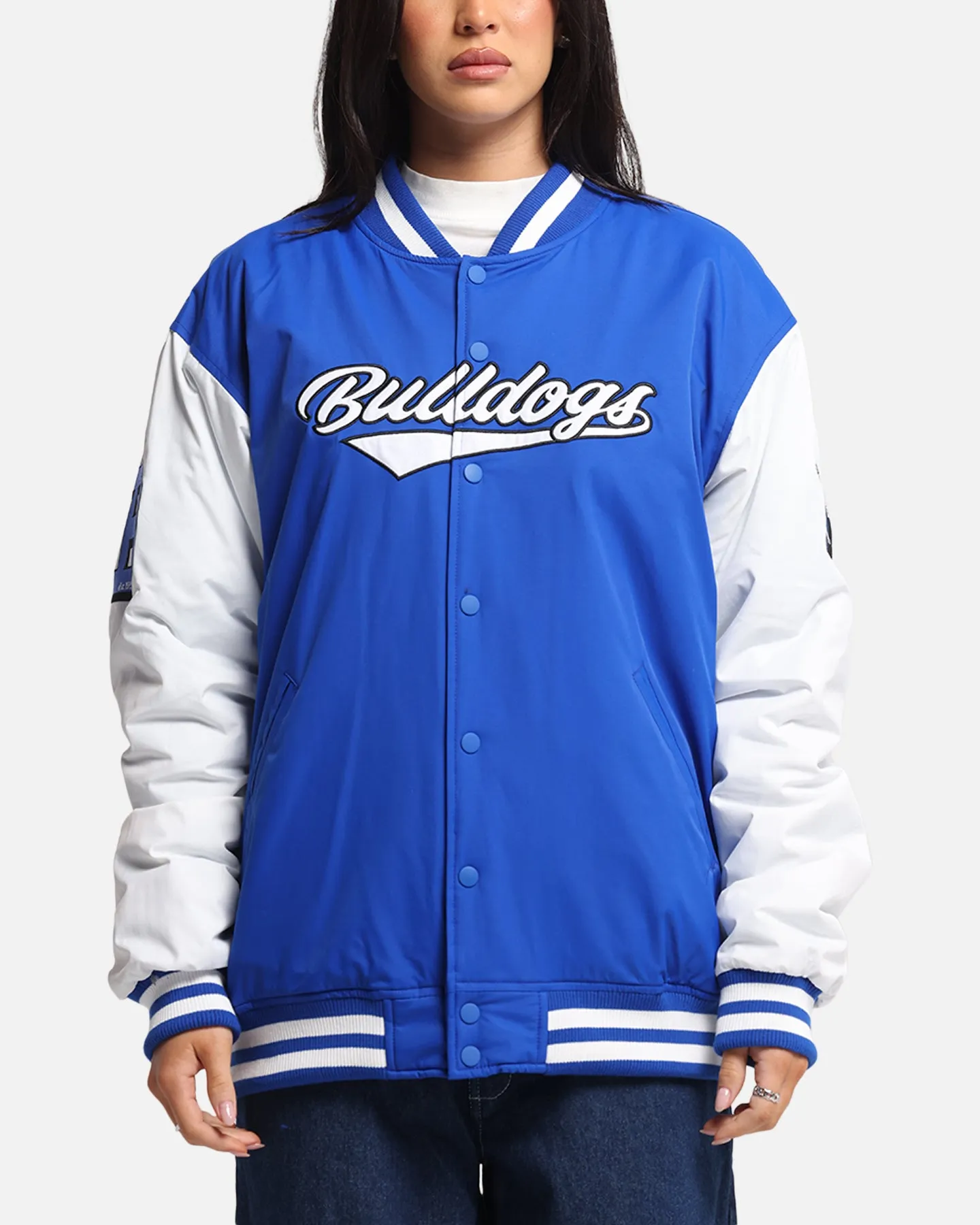 Bleacher Athletic Canterbury-Bankstown Bulldogs NRL 1908 Baseball Varsity Jacket Official Team Colour sold by Culture Kings