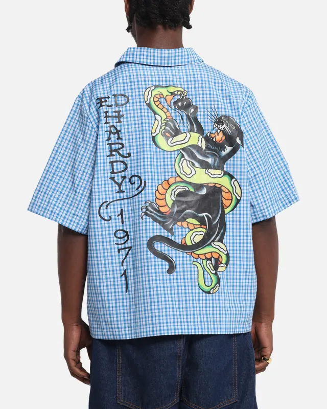 Ed Hardy Panther Button-Up Shirt Blue made by Ed Hardy