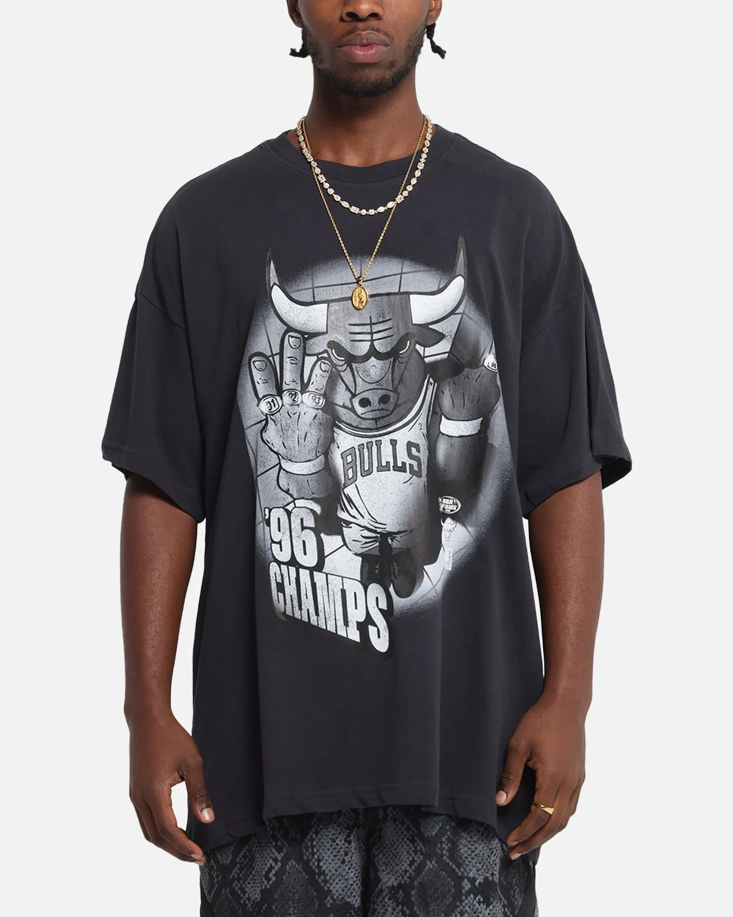 Mitchell & Ness Chicago Bulls 4-Time Champions T-Shirt Overdyed Black sold by Culture Kings