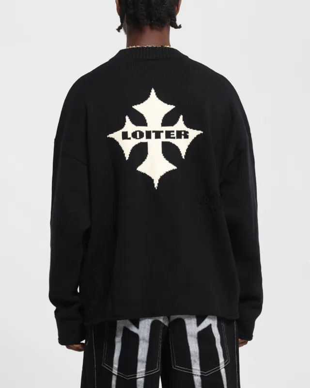 Loiter Chopper Long Sleeve Knitted Sweater Black sold by Culture Kings