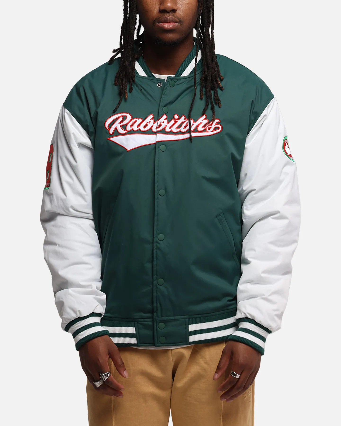 Bleacher Athletic South Sydney Rabbitohs NRL 1908 Baseball Varsity Jacket Official Team Colour sold by Culture Kings