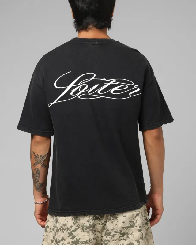 Loiter Script Boxy T-Shirt Washed Black made by Culture Kings