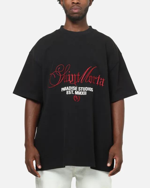 Saint Morta Regal Scripture Boxy T-Shirt Black Acidwash sold by Culture Kings