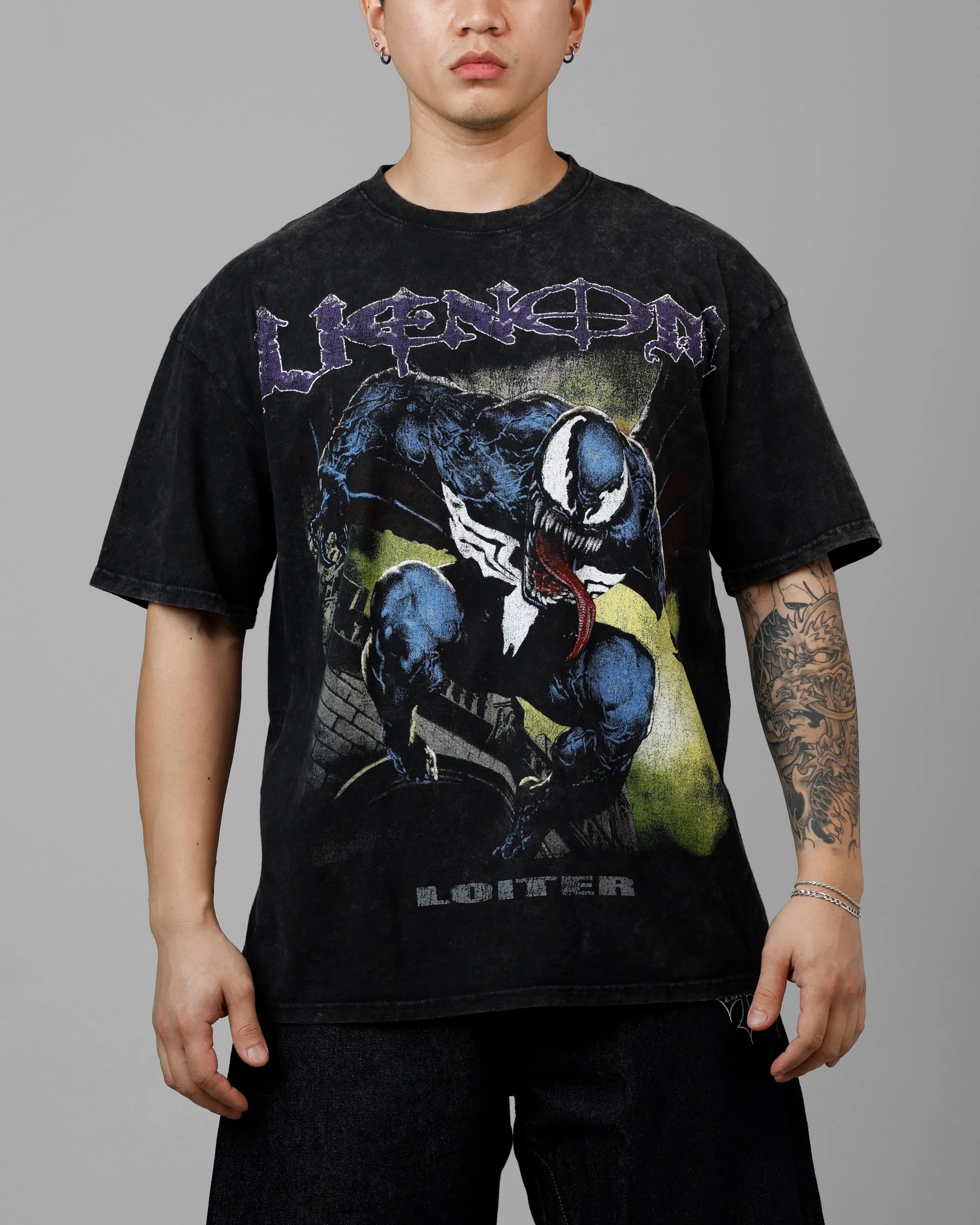 Loiter Marvel Venom Vintage T-Shirt Black Acidwash sold by Culture Kings