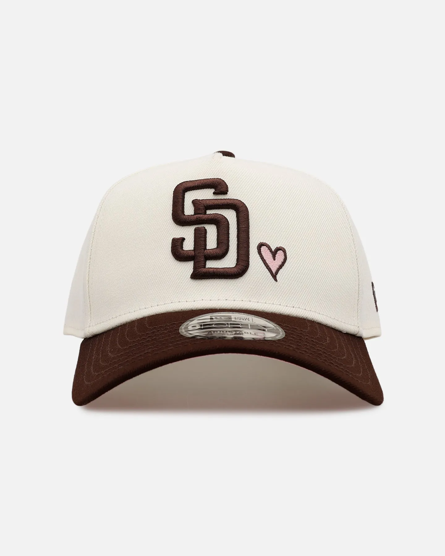 New Era San Diego Padres 'Pink Satin Hearts Walnut' 9FORTY A-Frame Snapback Chrome/Walnut sold by Culture Kings