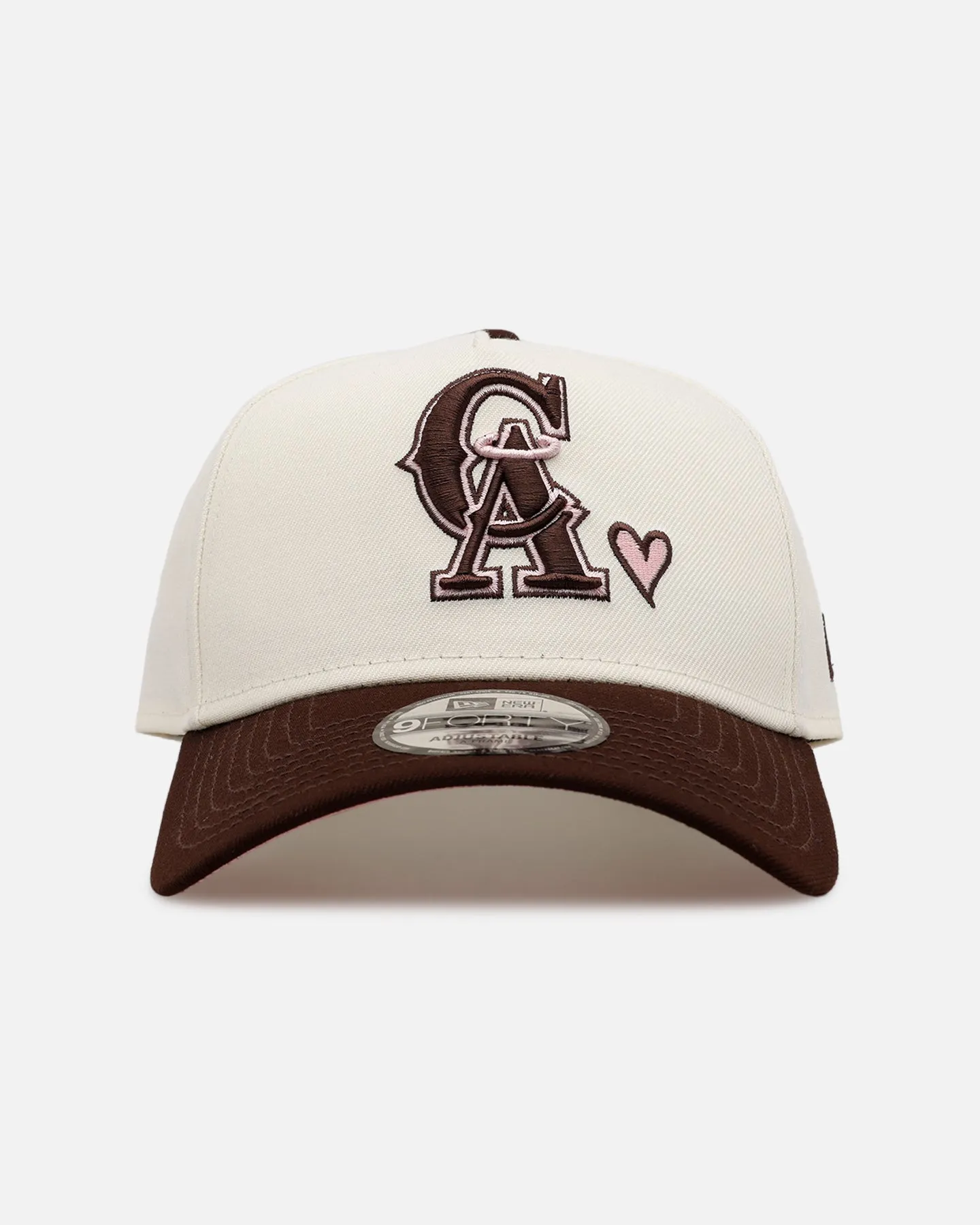 New Era Los Angeles Angels 'Pink Satin Hearts Walnut' 9FORTY A-Frame Snapback Chrome/Walnut sold by Culture Kings
