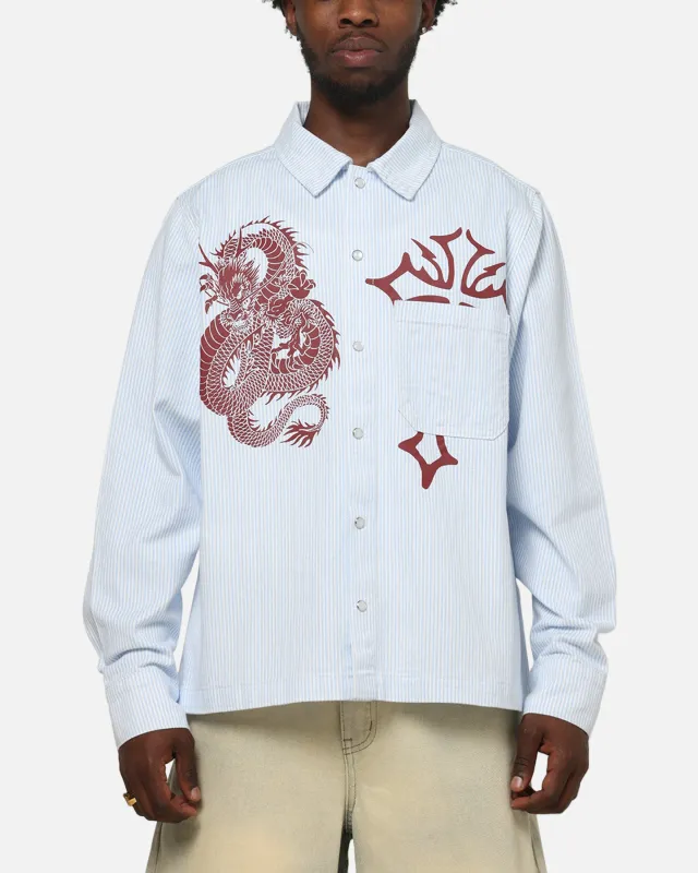 Ed Hardy Euro Button Up Shirt Blue Pinstripe made by Ed Hardy