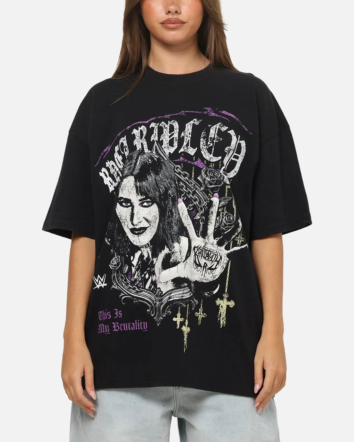 73Studio X WWE Rhea Ripley Vintage T-Shirt Black Acidwash sold by Culture Kings