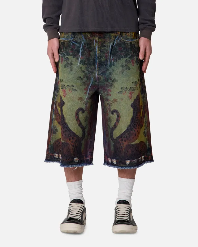 MNML Ultra Baggy Leopard Denim Shorts Multi sold by Culture Kings