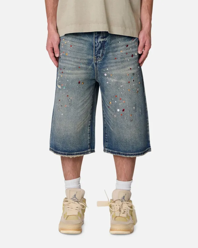 MNML Ultrabaggy Crystal Denim Shorts Blue sold by Culture Kings