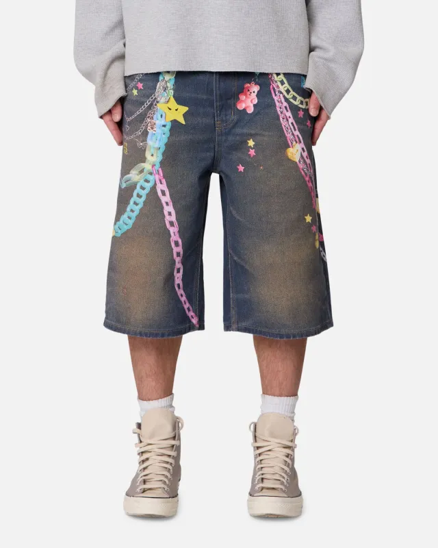 MNML Ultrabaggy Chain Printed Denim Shorts Blue sold by Culture Kings