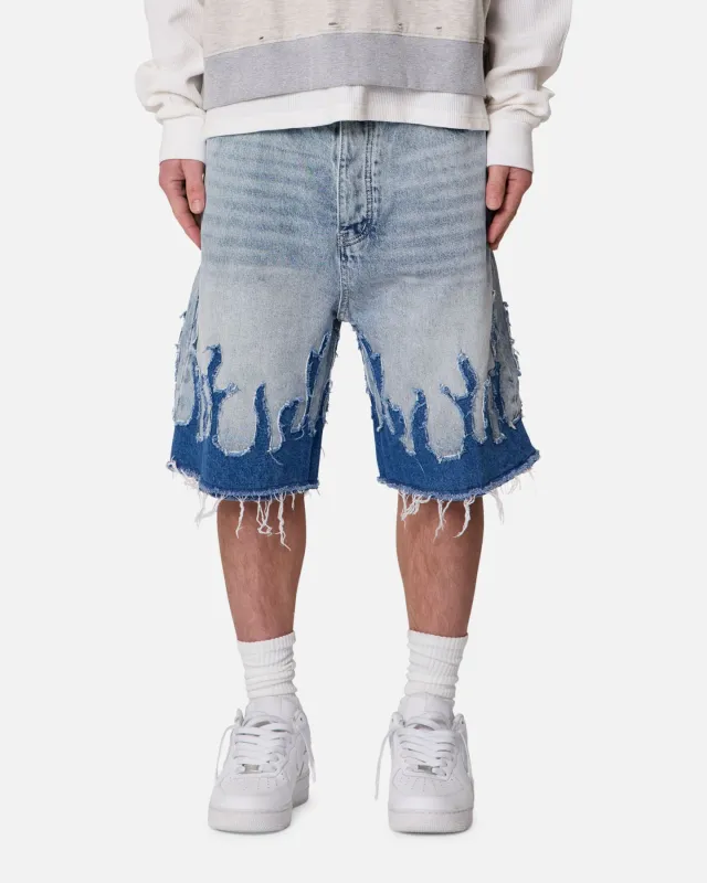 MNML Baggy Flame Denim Shorts Blue sold by Culture Kings