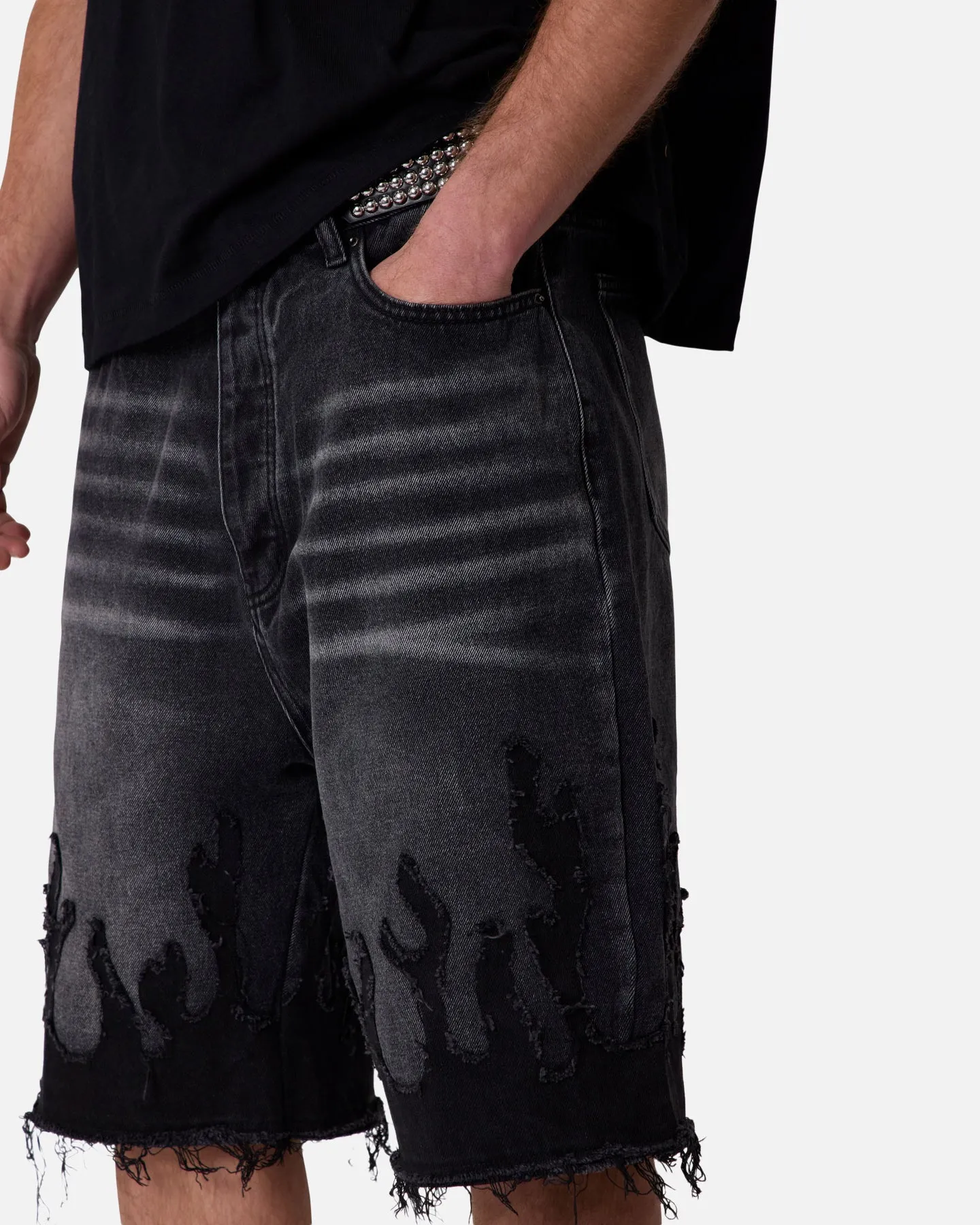 MNML Baggy Flame Denim Shorts Black sold by Culture Kings product image thumbnail 5