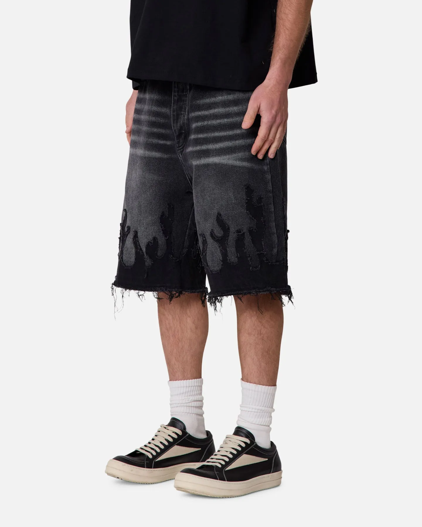 MNML Baggy Flame Denim Shorts Black sold by Culture Kings product image thumbnail 2