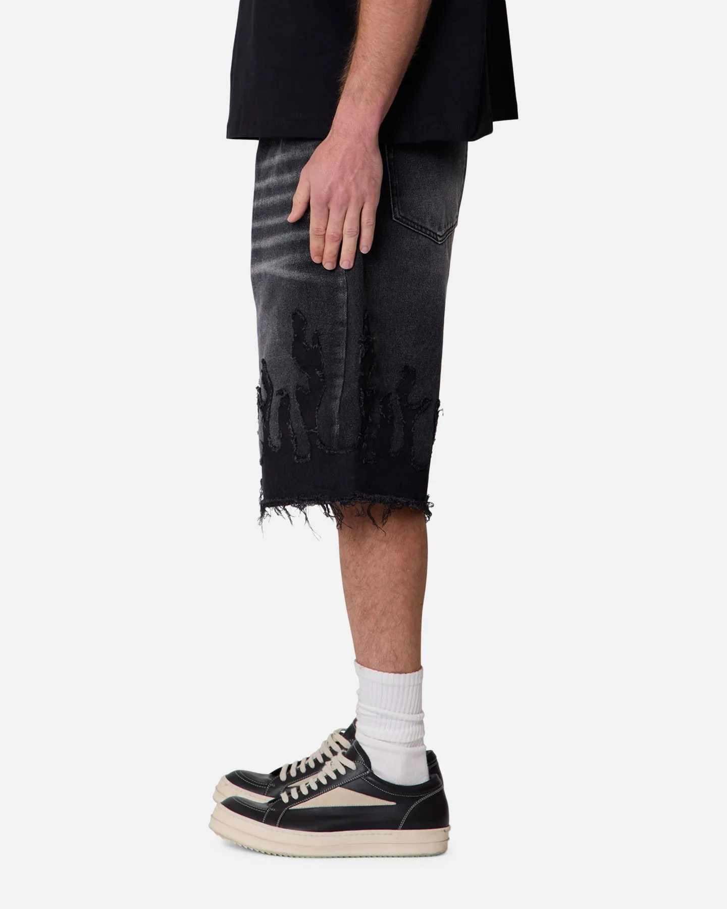 MNML Baggy Flame Denim Shorts Black sold by Culture Kings product image thumbnail 3