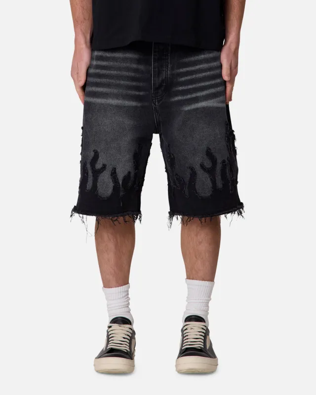 MNML Baggy Flame Denim Shorts Black sold by Culture Kings