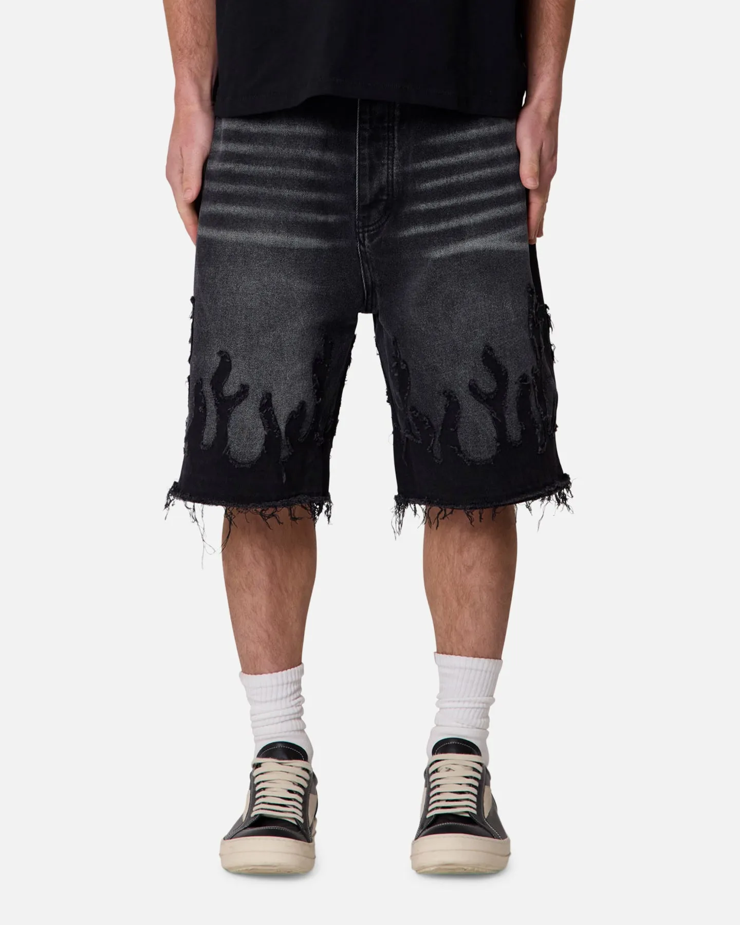 MNML Baggy Flame Denim Shorts Black sold by Culture Kings