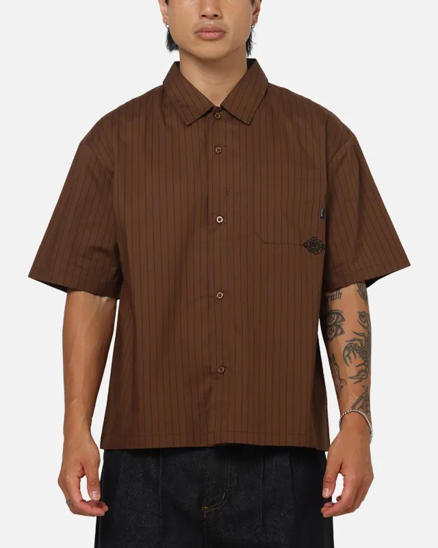Carre Signature Rose Button Up Shirt Brown Pinstripe made by Culture Kings