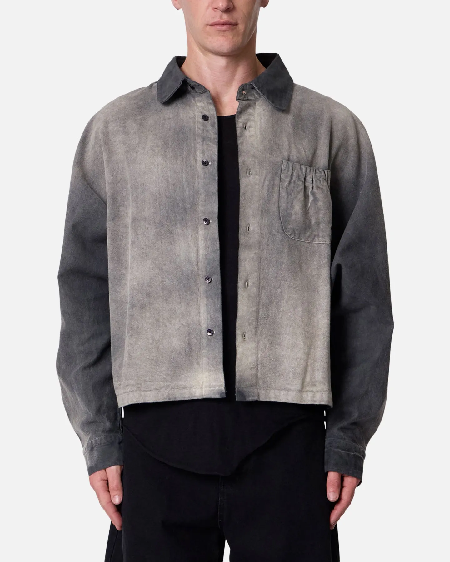 MNML Spray Denim Long Sleeve Shirt Washed Black sold by Culture Kings