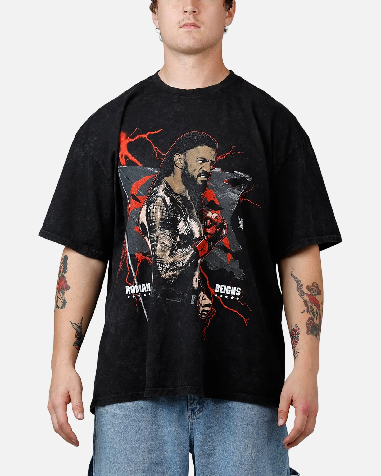 73Studio X WWE Wrestlemania 42 Roman Reigns T-Shirt Black Acidwash sold by Culture Kings