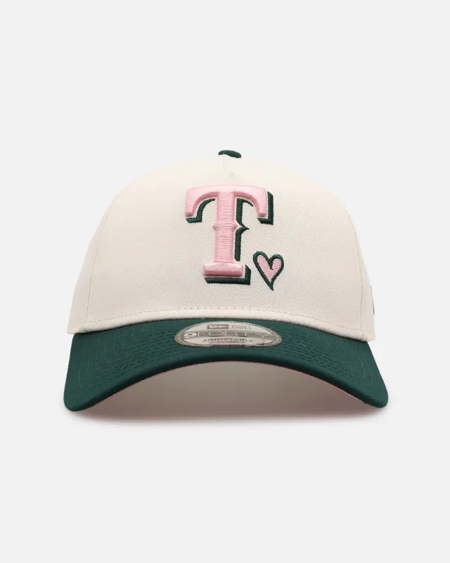 New Era Texas Rangers 'Pink Satin Hearts Green' 9FORTY A-Frame Snapback Chrome/Dark Green made by New Era