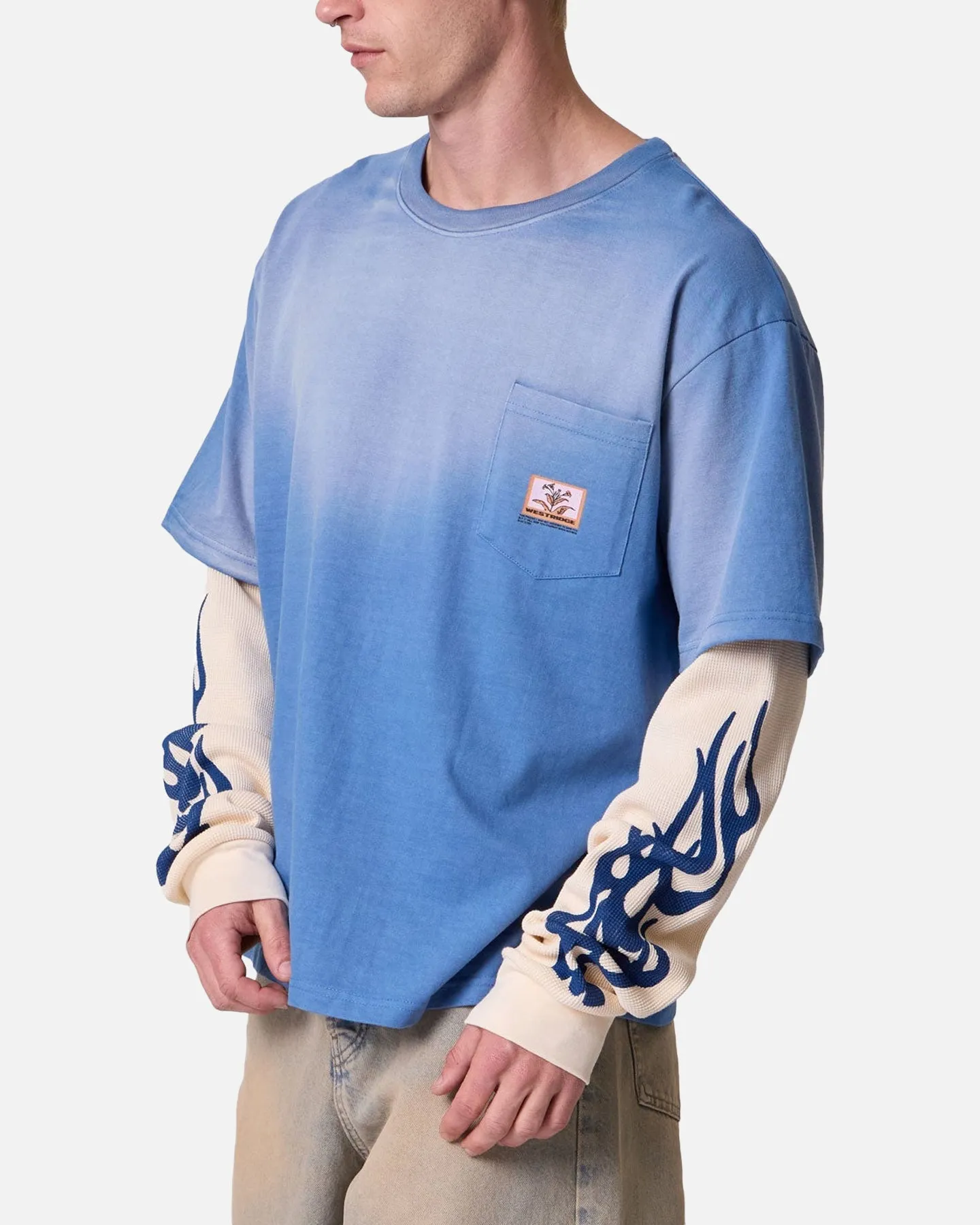 MNML Layered Flame Pocket Long Sleeve T-Shirt Washed Blue sold by Culture Kings product image thumbnail 3