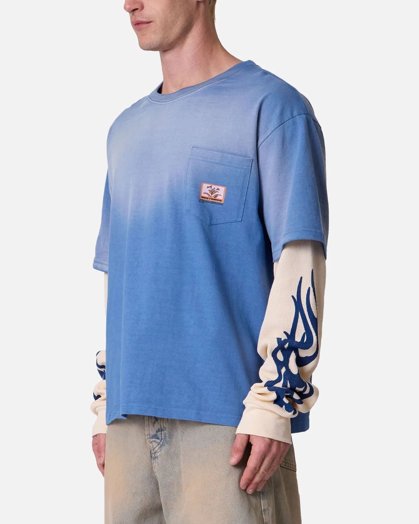 MNML Layered Flame Pocket Long Sleeve T-Shirt Washed Blue sold by Culture Kings product image thumbnail 4