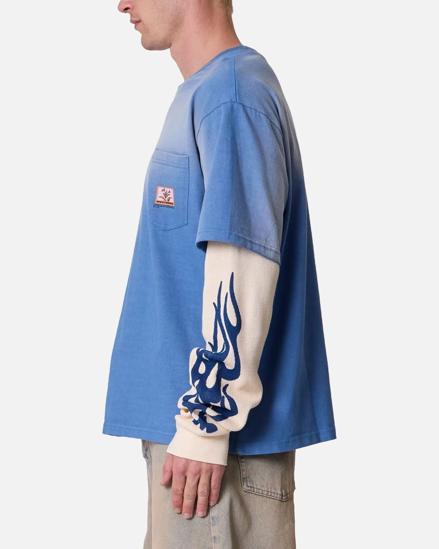 MNML Layered Flame Pocket Long Sleeve T-Shirt Washed Blue sold by Culture Kings product image thumbnail 5