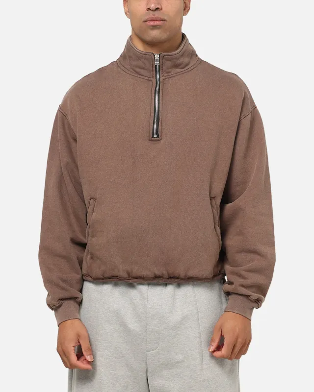 American Thrift Leisure Quarter Zip Mock Neck Sweater Washed Brown made by Culture Kings